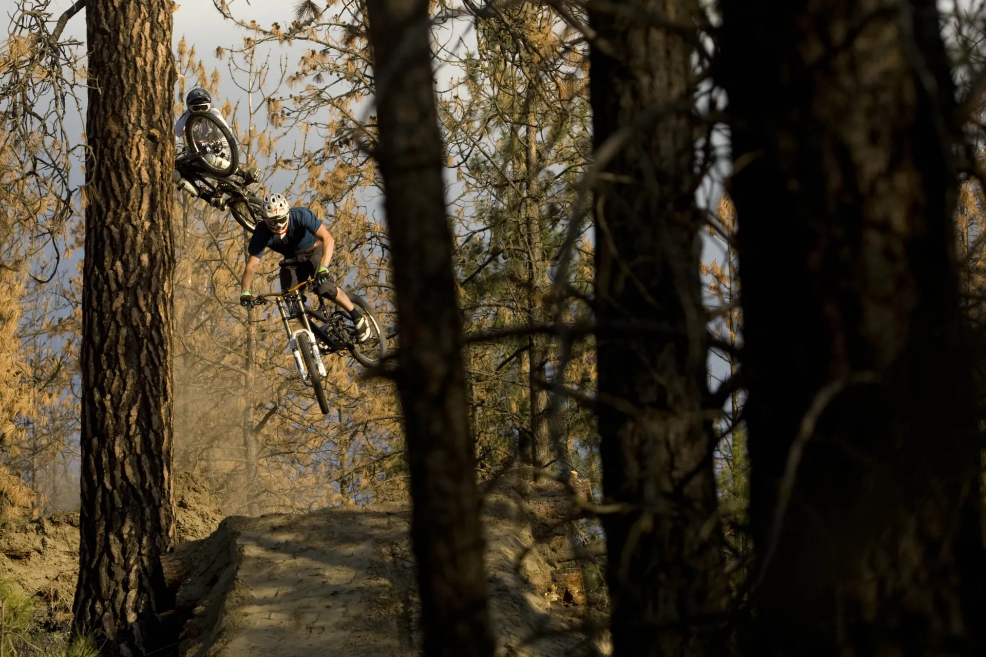kurt sorge and matt hunter riding in Kamloops NC for mountain bike film, Follow Me